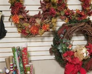 Christmas wreaths and wrapping paper