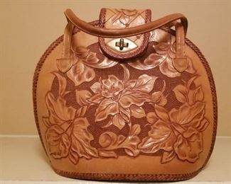 Hand tooled leather hand bag