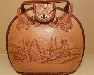 Hand tooled leather hand bag