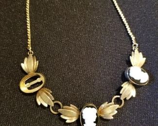 12K gold filled Van Dell cameo necklace, one cameo is missing