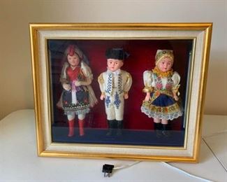 Antique Hungarian Dolls in Lighted Display Case