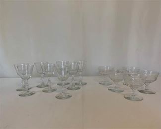 Set of 8 Port Glasses and Set of 5 Etched Stemware