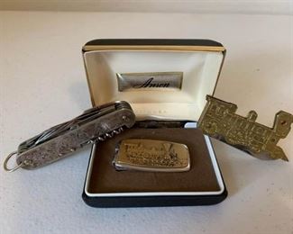 Train Money Clip and Two Pocket Knives