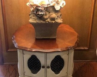 Antique White End Table with Cabinet