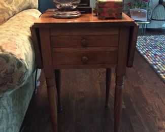 One of two fabulous walnut drop side double drawer side tables 