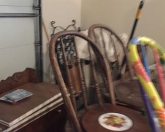 Set of bent wood chairs...old!