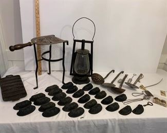 Wrought Iron Decorative Handles and Cornbread Bakeware, Fireplace Tool, Lantern, Misc Utensils https://ctbids.com/#!/description/share/233744