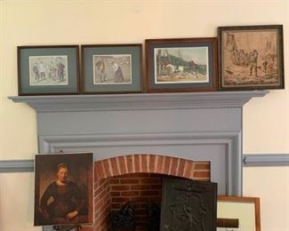 Vintage pictures with wood frames, canvas print, black iron embossed picture, and mirror   https://ctbids.com/#!/description/share/233778