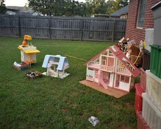 1985 barbie dream house, Little tikes house and 80's Fisher Price Kitchen