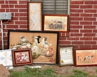 Lots of framed art and frames. One Large Japanese 7 Gods