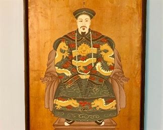 One of a pair of Royal Chinese painted on board circa 1875 purchased by the family in Hong Kong in 1992