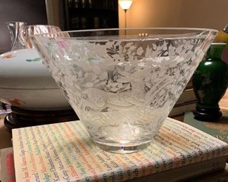 An Artel Crystal bowl, Artel bowl is perhaps the finest crystal made today. This incredible hand carved piece shows the animals of the forest and is signed and number 2/250. This is a treat for any true collector!!