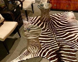 A pair of Platner tables for Knoll sit on an antique African zebra rug. Notice the Baltic Neoclassical chest in the background circa 1830 and a pair of  Dakota Jackson beautiful chairs !!