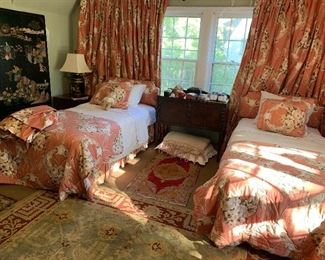 The Guest bedroom: We will sell this primarily in one lot, two twin beds dressed as they sit, drapes, balance, and coordinating chair for one money. This WILL BE A GREAT DEAL!!