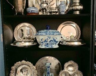 Silver and antique blue and white Imari 