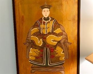 One of a pair of Royal Chinese painted on board circa 1875 purchased by the family in Hong Kong in 1992