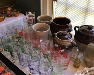 1950s Hazel Atlas Glasses - some Nursery Rhymes , Crocks, Large Early American Cut Glass Bowl