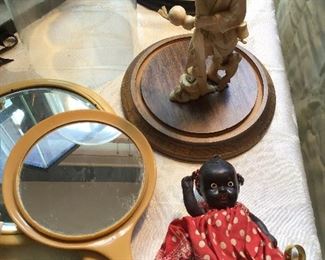 Vintage Black Americana Doll, Bakelite Mirrors