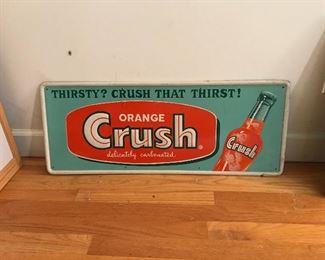 Original Orange Crush Soda Bottle Tin Embossed Advertising Sign 30” x 11 1/2”