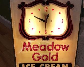 Vintage Meadow Gold Ice Cream Light Up Sign Clock