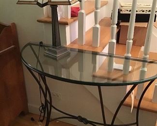 Wrought Iron and Glass Table - Tiffany Like Lamp