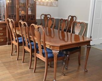 Dining Table & 8 Chairs with Blue Upholstered Seats