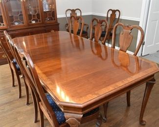 Dining Table & 8 Chairs with Blue Upholstered Seats