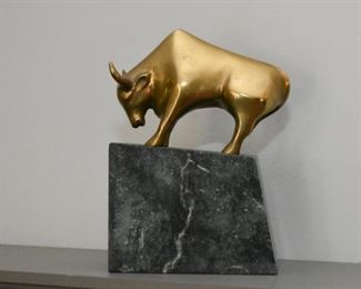 Solid Brass Bull Statue on Marble Base