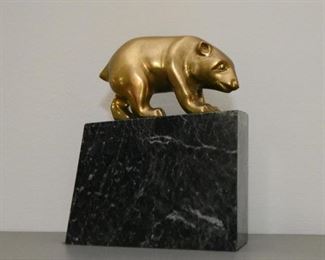 Solid Brass Bear Statue on Marble Base