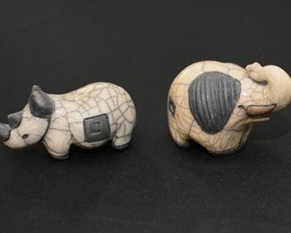 Raku Pottery African Animal Figurines - Made in South Africa (Rhino & Elephant)