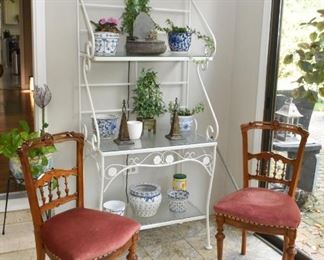 Set of 6 Vintage Dining / Side Chairs, White Metal Garden Shelf / Rack, Planters & Garden Decor