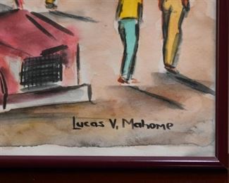 Framed Artwork / Watercolor, African, Signed Lucas V. Mahome 