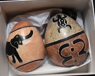 African Decorated Stone Eggs & Orbs