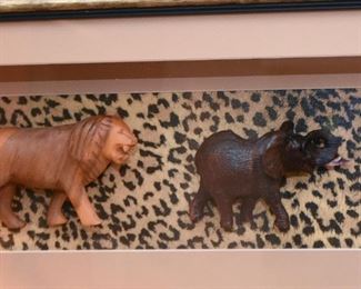 Wood Carved African Animals Shadow Box - 3D