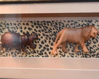 Wood Carved African Animals Shadow Box - 3D