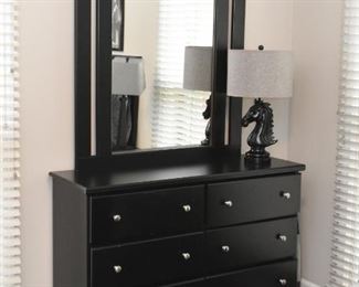 Black 6-Drawer Chest / Dresser with Mirror