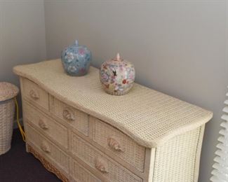 Contemporary Wicker Lowboy Chest of Drawers / Dresser