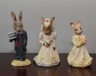 Royal Doulton Bunnykins Figurines (Bride, Groom, Bridesmaid)