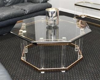 Brass & Glass Octagonal Coffee / Cocktail Table