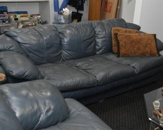 Blue 3-Seat Sofa, Throw Pillows