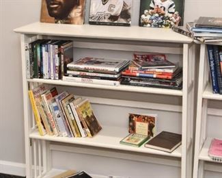 White 3-Tier Bookshelf (there are 3 of these), Books