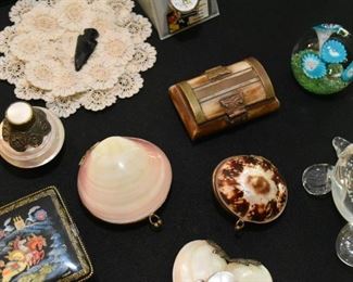 Pill Boxes, Cosmetic Cases, Art Glass Paperweight