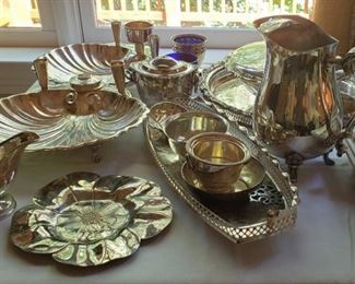 Silver Plate Shrimp Platters, Water Pictures, Coffee Server etc.
