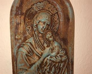 Our Lady of Perpetual Help cement/plaster vintage wall plaque 