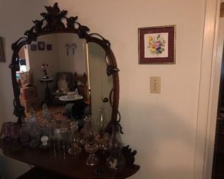Mahogany Mantle mirror with shelf. 
Excellent condition 