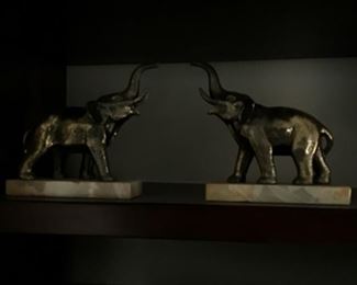 Pr. brass elephants on marble bases