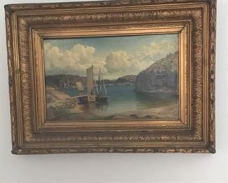 Antique ( 1880's) oil in gold leaf ornate frame