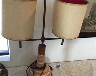 Mid-Century Dual Wood & Ceramic Lamp
