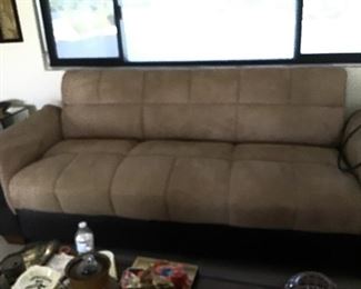 Contemporary Suede Couch with Wood Frame