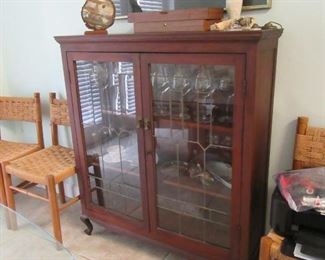 antique leaded glass front cabinet